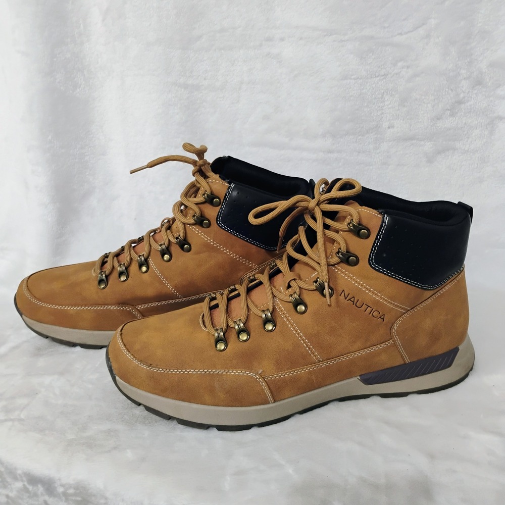 Nautica Yates Mens Tan Hiking Boots Lace Up Mid Top Sneaker Boots Size 12